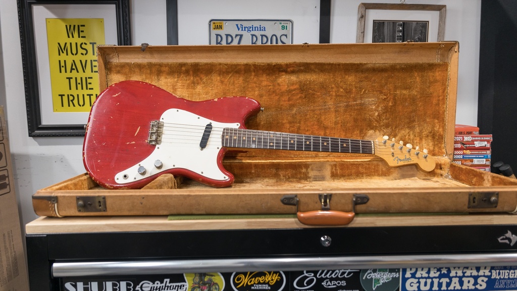 Consignment 1963 Fender Musicmaster Transparent Red, Mahogany Body w/ OHSC